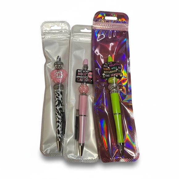 Other - Set of Three Decorative Pens in Pink, Black, and Green
